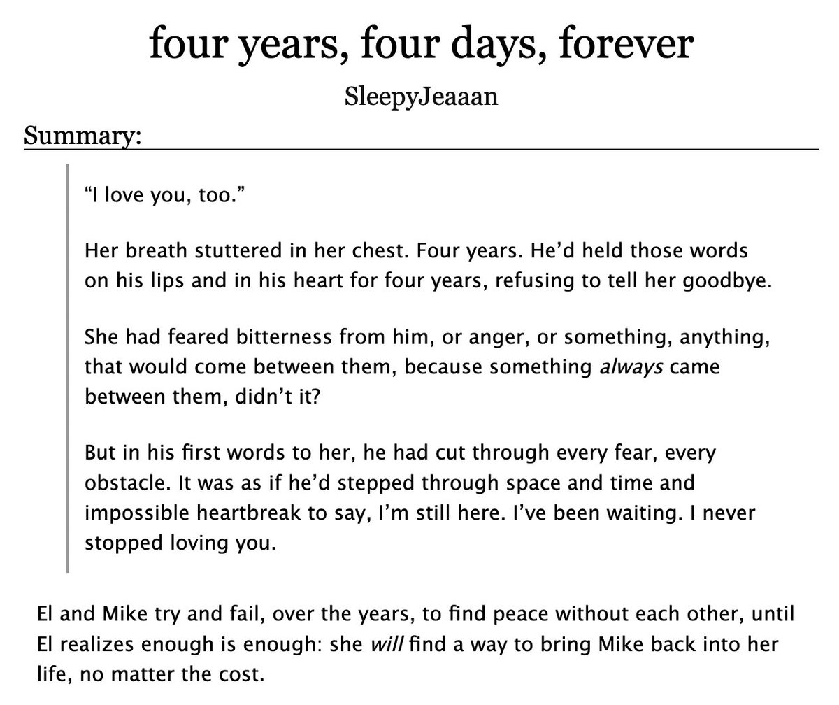 MilevenFics's tweet photo. ⊹ ࣪ ˖ four years, four days, forever ⊹ ࣪ ˖
by SleepyJeaaan 

LongFic, 128,487 words
PostS5, Angst, HurtComfort, Soulmates, Reunion, Trauma
now finished💜

https://t.co/YHiiMepV6l https://t.co/BxTlzttxhB