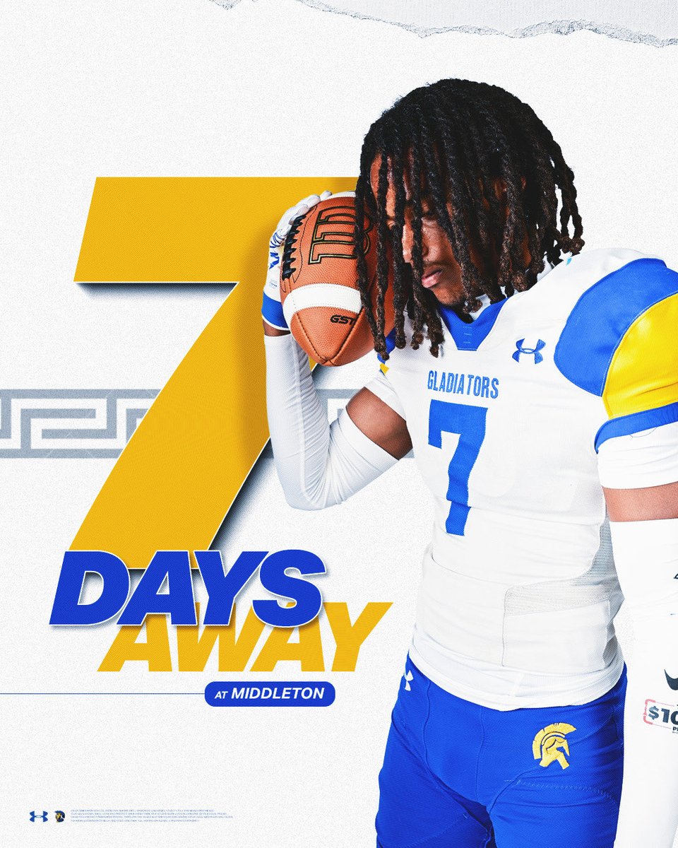 JCgibbsfootball's tweet photo. 7 DAYS AWAY. ⏳⚔️

The countdown is officially on. One week until the Gladiators take the field and set the tone for 2026.

📍 AT MIDDLETON
🔥 7 DAYS AWAY
⚔️ GLADIATOR MENTALITY

Locked in. Focused. Ready for battle. https://t.co/hnRLl4F2iD