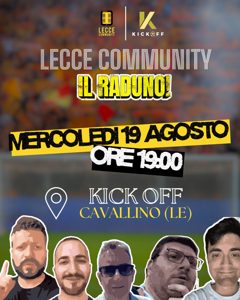 Lecce_Community's tweet photo. 💛❤️ Amici di Lecce Community, eccoci! Il tanto atteso raduno estivo è realtà: Lecce Community, mercoledì 19 agosto a partire dalle 19, vi aspetta al Kick Off di Cavallino! 🐺🍺
Un pomeriggio insieme in attesa dell'inizio del campionato!
#Lecce #USLecce #LecceCommunityShow https://t.co/7WS9Tt4Vs9