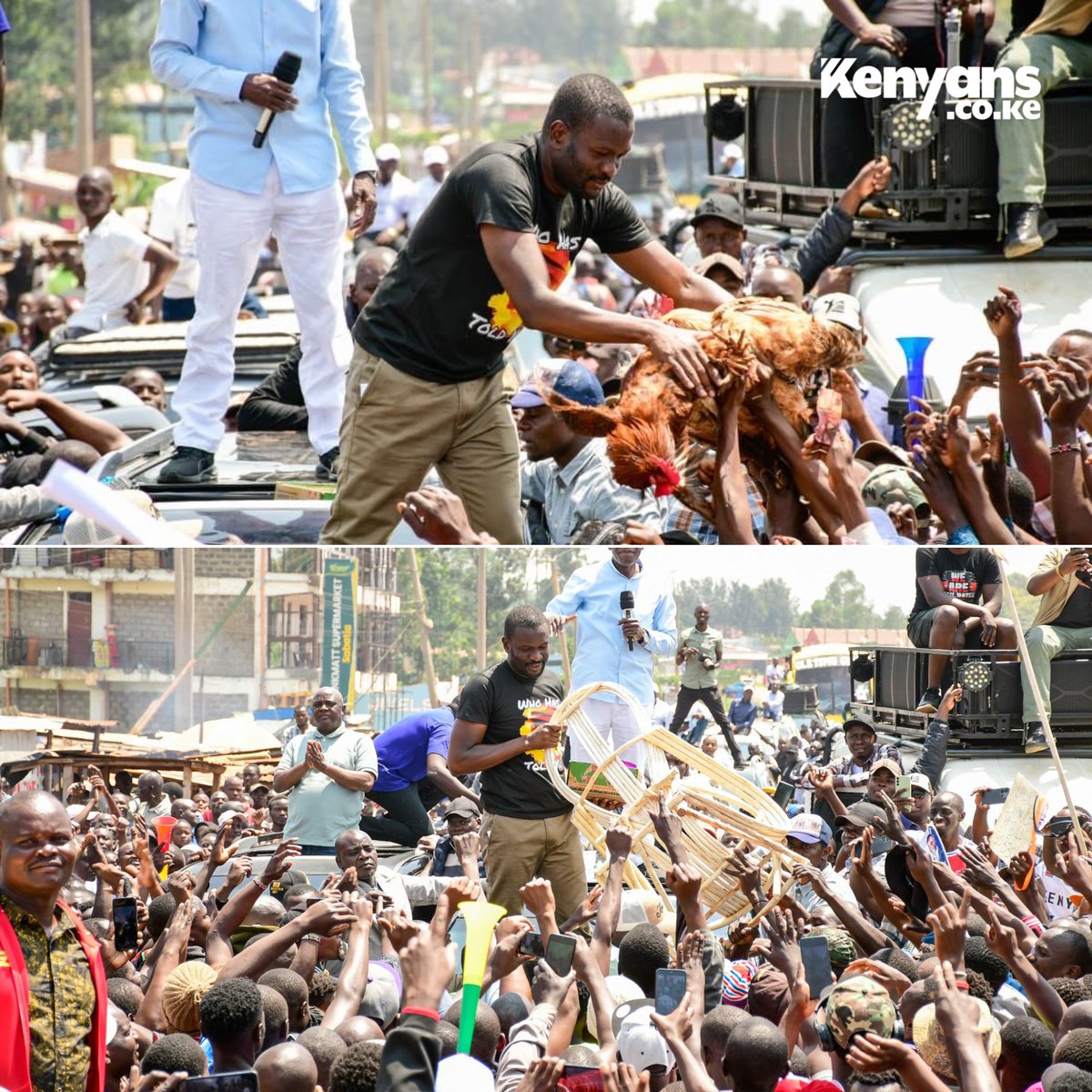 Kenyans's tweet photo. Edwin Sifuna gifted a chicken and a chair during his visit to Kakamega https://t.co/7ZNM5BdGvl