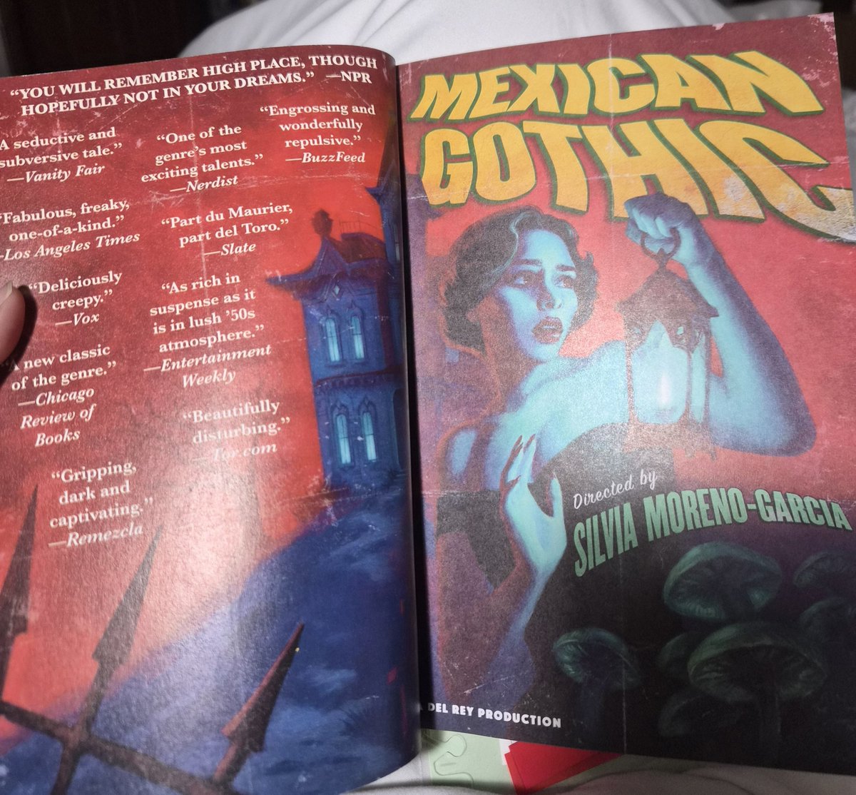 spensacanread's tweet photo. has been reading mexican gothic for couple of hours now and just found out it has this illustration on the first page??  its so coool https://t.co/1lytAbzBCm