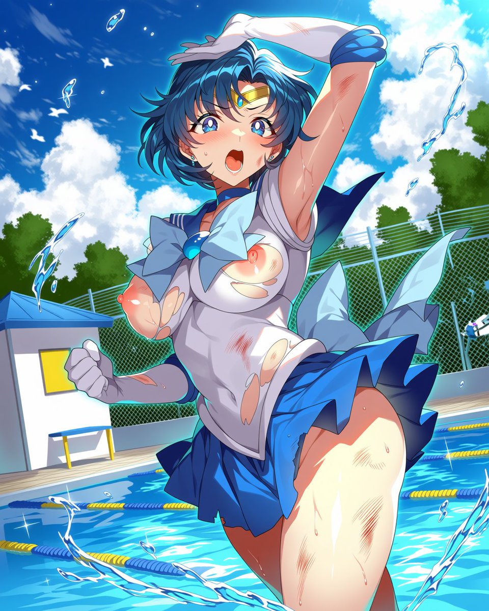 aiko_yatter's tweet photo. セーラーマーキュリー （水野 亜美）/Sailor Mercury （Ami Mizuno）

返り討ちに遭い妖魔に捕らえられ体内に満ちる水の力を放出させられてしまう/
She was captured by a demon and had her water powers taken away

#変身ヒロイン #ヒロピン https://t.co/GSFOf59N8L