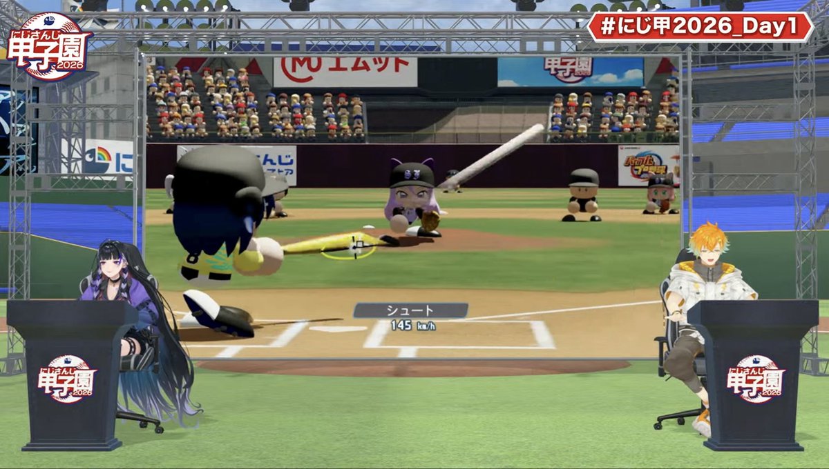 Niji_koshien's tweet photo. 【試合終了:Winners2回戦第1試合】

麒麟 10 - 0 聖ファビュラス(7回コールド)

麒麟、連続7回コールドでWinners準決勝進出！

エース葛葉は7回2安打9奪三振完封
これで14イニング連続無失点となった

アンジュがツーベース2本を含む3安打、エリーとレオスも3安打の活躍で打力を見せつけた

聖ファビュラスはAlbanと梢が葛葉から連打でチャンスを作り、ディフェンスポイントを奪う場面もあったが、麒麟が投打に強力だった

#にじ甲2026_Day1