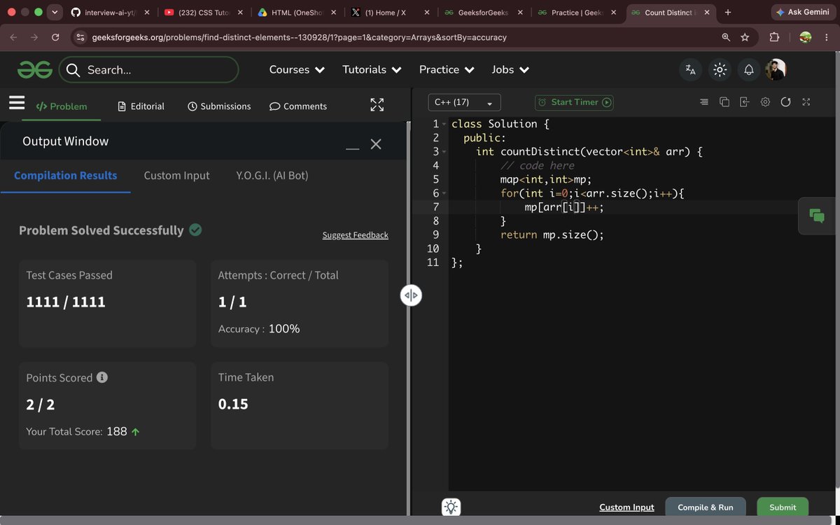 akash31_2004's tweet photo. 🔹DAY - 68 🚀

✅LC- 2325
✅GFG- solve 2 question
✅Web dev- start a new gen AI project ( Resume checker AI)

#CodingJourney #DSA #Programming #PlacementPrep https://t.co/D6LD1RBnyW