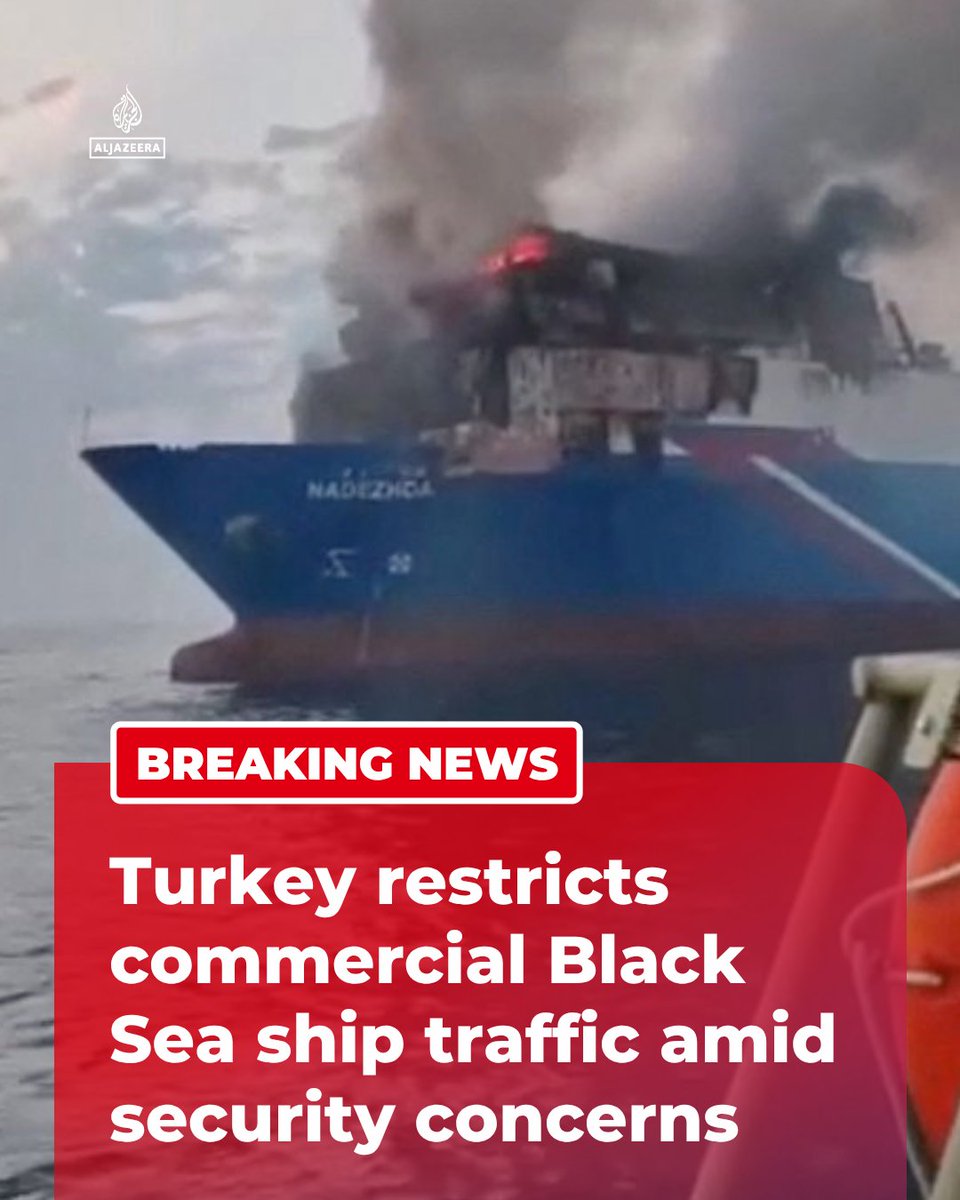 AJENews's tweet photo. BREAKING: Turkey is restricting commercial ship traffic entering the Black Sea amid growing concerns over security risks, according to Bloomberg.

🔴 More on https://t.co/5H0QqpggO4 https://t.co/MhWUJNDhOM