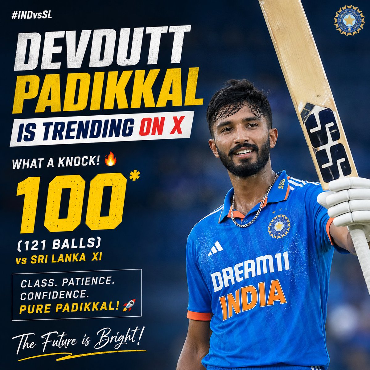 Ai_peaky's tweet photo. 🔥 DEVdutt PADIKKAL 🔥

121 balls. 💯
Pure class. Pure confidence. 🇮🇳

When Padikkal speaks with the bat, the world takes notice! 👊🔥

A statement knock. A statement of intent. 🇮🇳❤️

#DevduttPadikkal #TeamIndia #Cricket #INDvsSL https://t.co/ktxVHucpa6