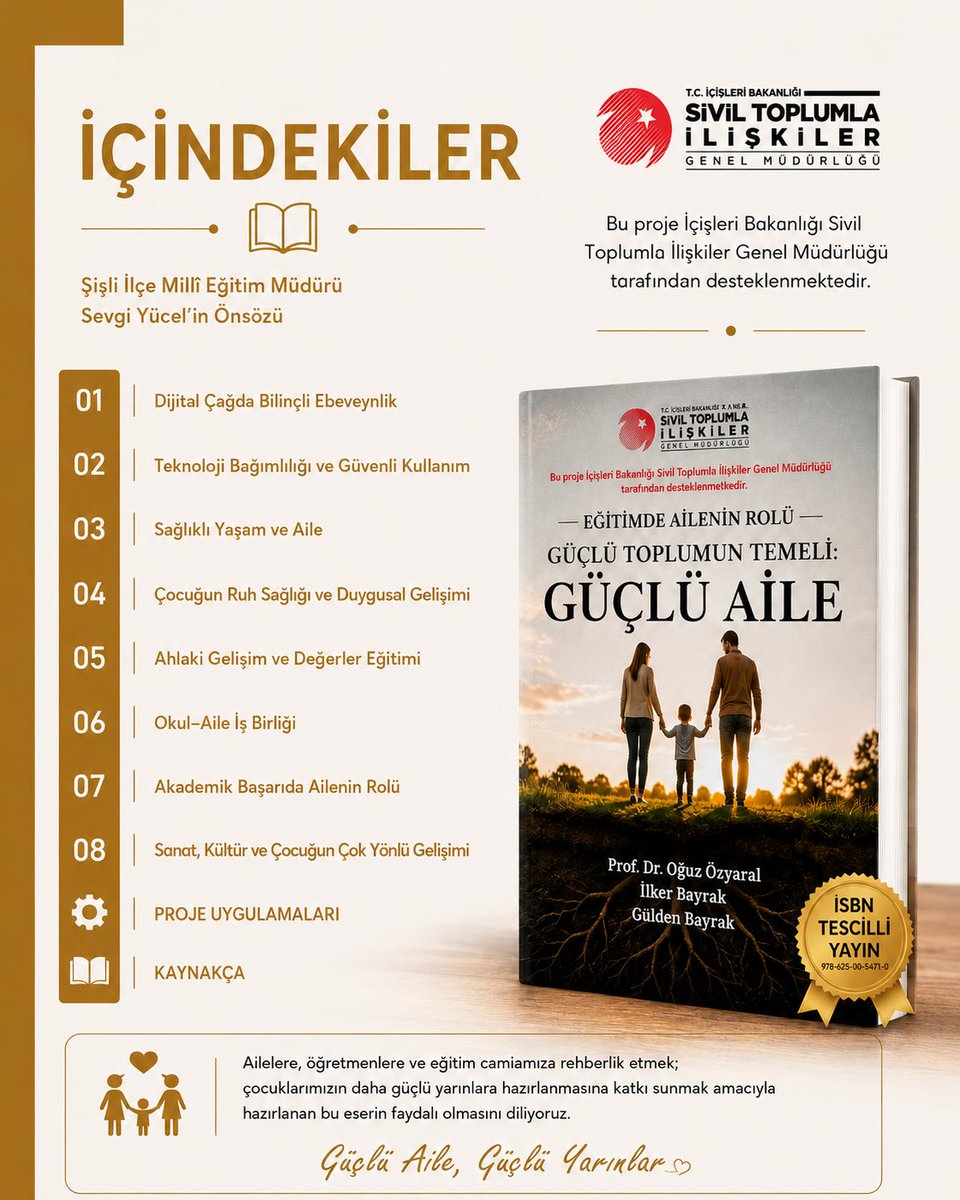 sislimem's tweet photo. 📚 AİLE YAYINIMIZ ÇIKTI!
@icisleriSTi tarafından desteklenen “Eğitimde Ailenin Rolü: Güçlü Toplumun Temeli Güçlü Aile” projemizin yayını okuyucularıyla buluştu.
Güçlü Aile Güçlü Gelecek ❤️
@Yusuf__Tekin @gul_davut @MucahitYentur
@CevdetErturkmen @sevgiyucell https://t.co/2H4whYpW1W