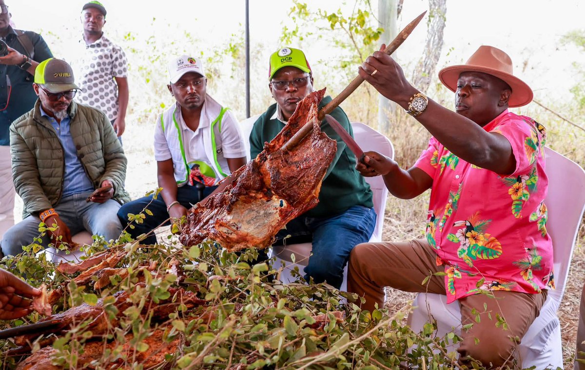 KenyaDigital_'s tweet photo. Gachagua enjoys traditional Olpul at Ngatataek, thanking his in-laws for the delicious meat delicacy as he calls for unity and stronger bonds among kinsmen.
@rigathi 
@KenyaDigital_ https://t.co/5VXn8VIRBY