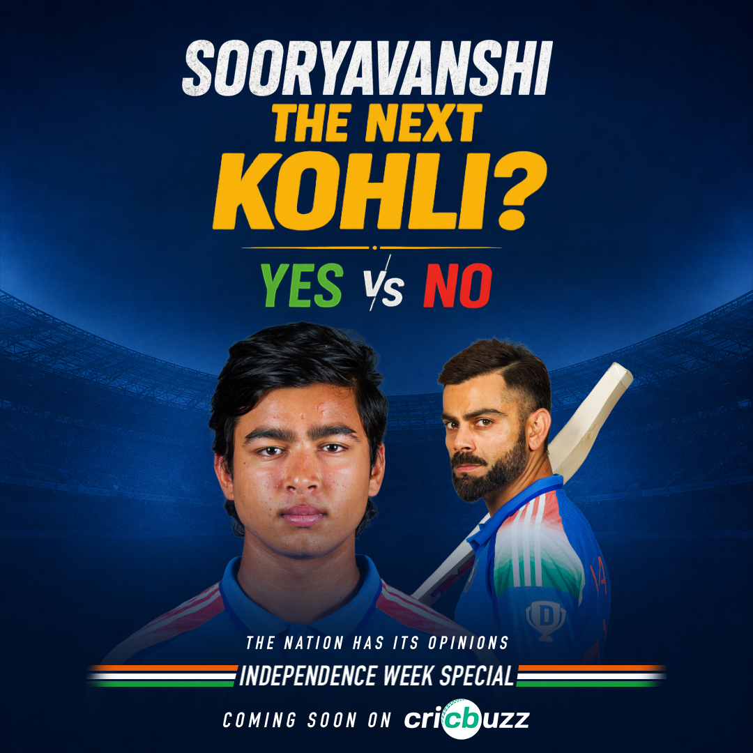 cricbuzz's tweet photo. The Sooryavanshi Phenomenon 💥
Is he Indian cricket's next superstar❓🏏
Coming soon | #IndependenceWeek Special 🇮🇳 https://t.co/0M1PQb7hHi