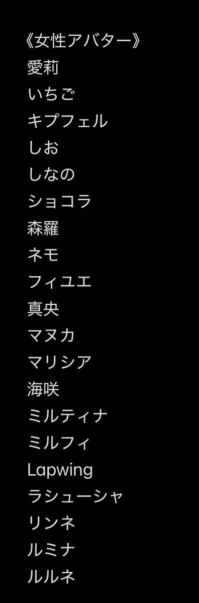 Youka8th's tweet photo. 対応する可能性のある子たち(五十音順)です
実際にテスターをして頂くのはまだもう少し先になりますが、この子テスター出来るよ！ってのがあったらリプなりDMなりでお教え頂けると助かります！ https://t.co/GiVvby04ER