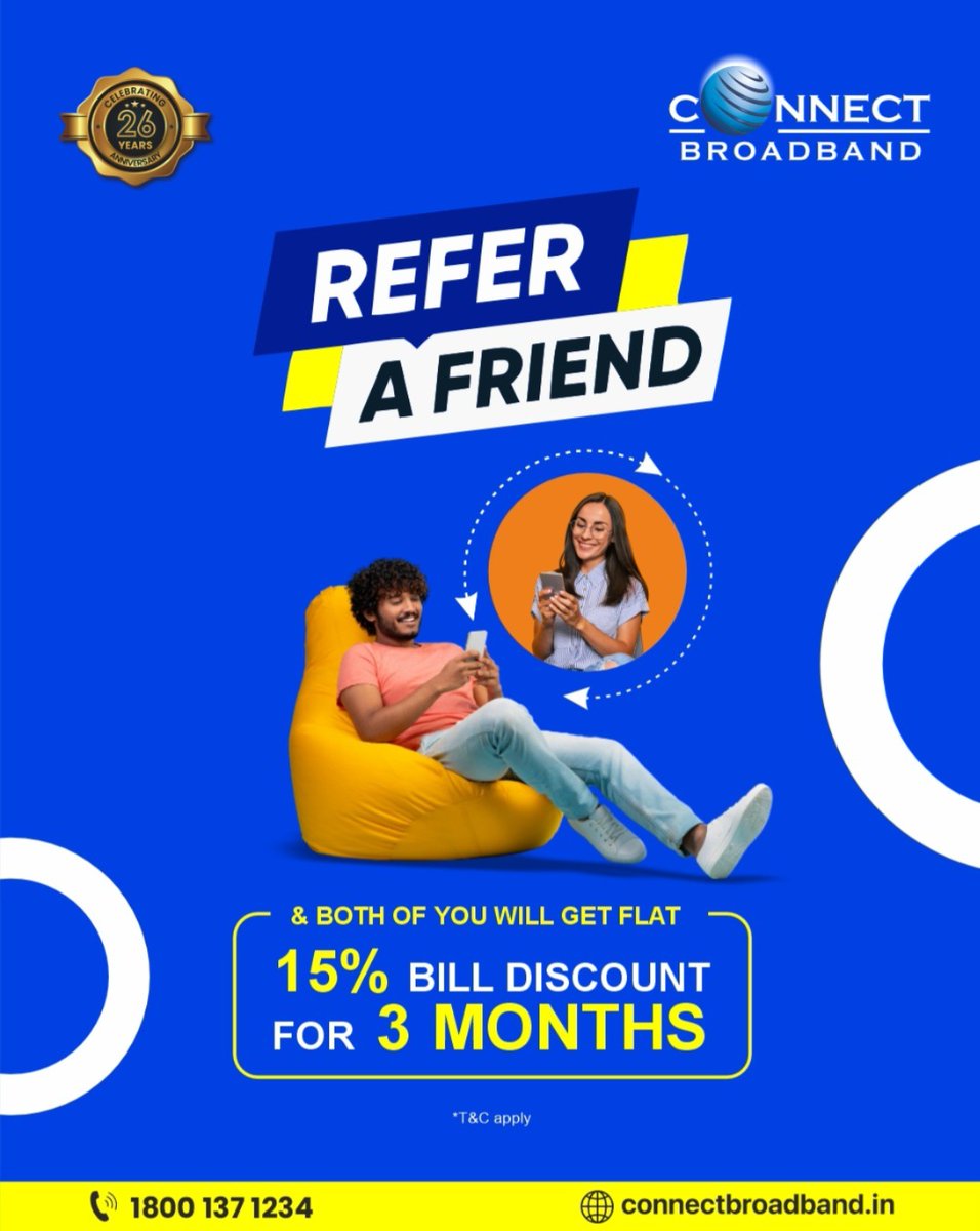 ConnectBb's tweet photo. Good Internet is better when you share it!
Refer a friend to Connect Broadband and both of you get a flat 15% bill discount for 3 months!

📷 1800 137 1234
📷 https://t.co/rj9b8PUbEI
#connectbroadband #referafriend #broadbandoffer #billdiscount #wifi https://t.co/kTpz2NbIWw