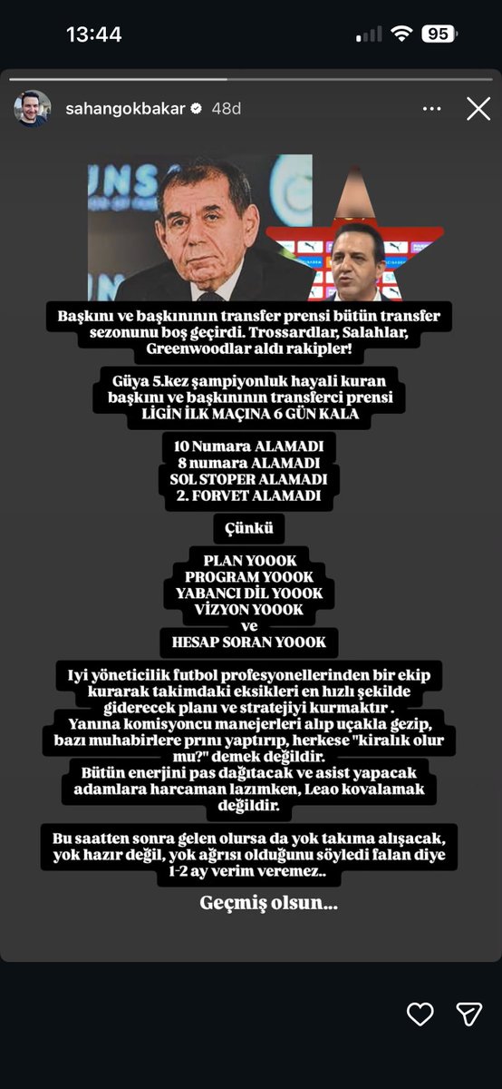 SpoilerGS's tweet photo. Bu transfer döneminde yönetimi haklı olarak defalarca eleştiren @sgokbakar ‘ın son instagram paylaşımı; GEÇMİŞ OLSUN… #DursunÖzbekİstifa #TransferlerNerede #DursunÖzbekHesapVerecek https://t.co/67VNHh9N53