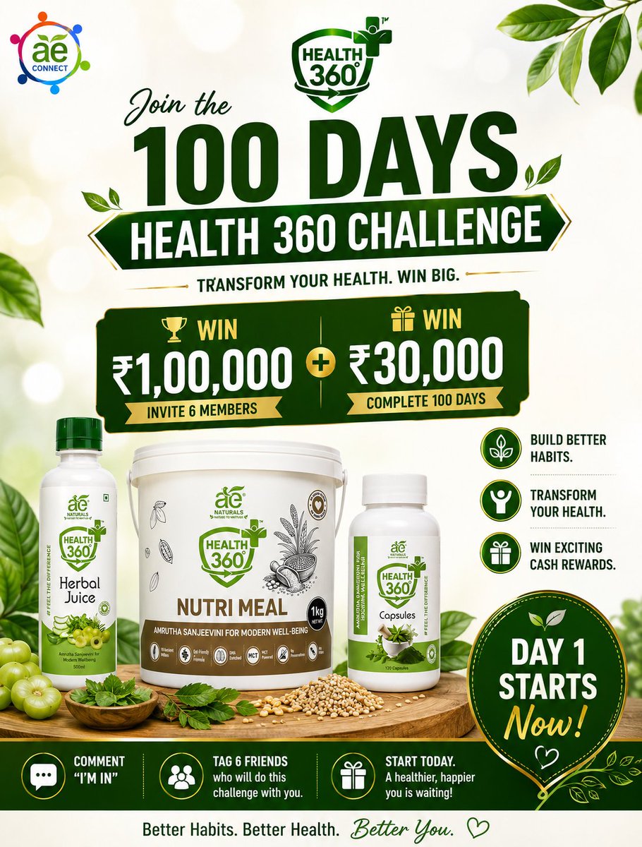 _aeconnect_'s tweet photo. Your Day 1 starts today. 
This is more than a challenge — it’s a commitment to your health, your habits, and your future.
Join the 100 Days Health 360 Challenge and stay consistent with your wellness journey using the Health 360 Challenge Kit. https://t.co/r7R8Lv4c02