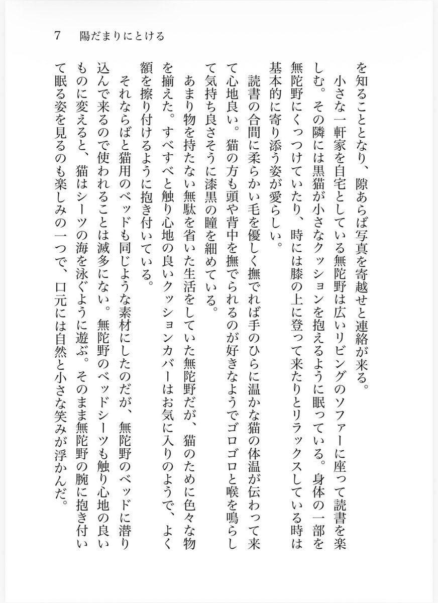 newyear_omochi's tweet photo. 【サンプル】むだます
 ８/２３　インテ新刊サンプル
 6号館Bセ５０ｂ　正月のもち  

『陽だまりにとける』

  文庫本サイズ　表紙込み120P　巻末にカラー口絵あり  戦後if
切ない系とかメリバともとれる 猫の話 https://t.co/6W9SzfQFYL