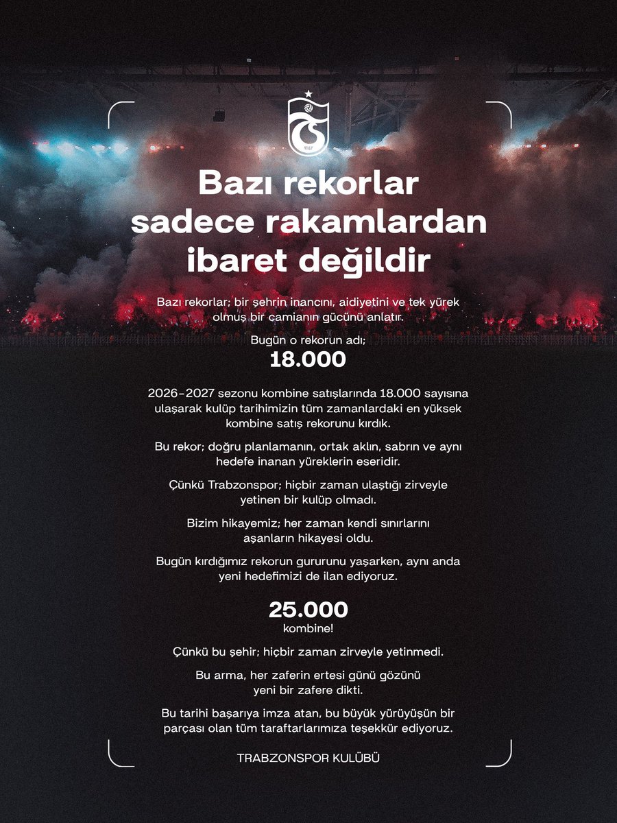 hasanntuncel's tweet photo. Dün de bahsettiğimiz üzere Trabzonspor kombine satışlarında rekor kırarak 18 bine ulaştığını duyurdu. https://t.co/qIx8gt38bZ