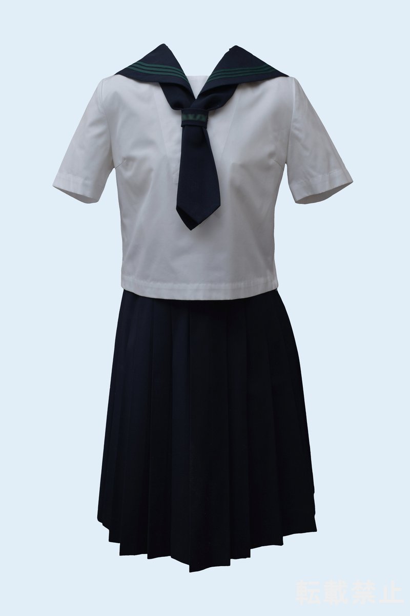 station_SAKA's tweet photo. ネイビーの襟に、鮮やかなグリーンの3本ラインが映えるセーラー服。 https://t.co/PjV6mi84pS