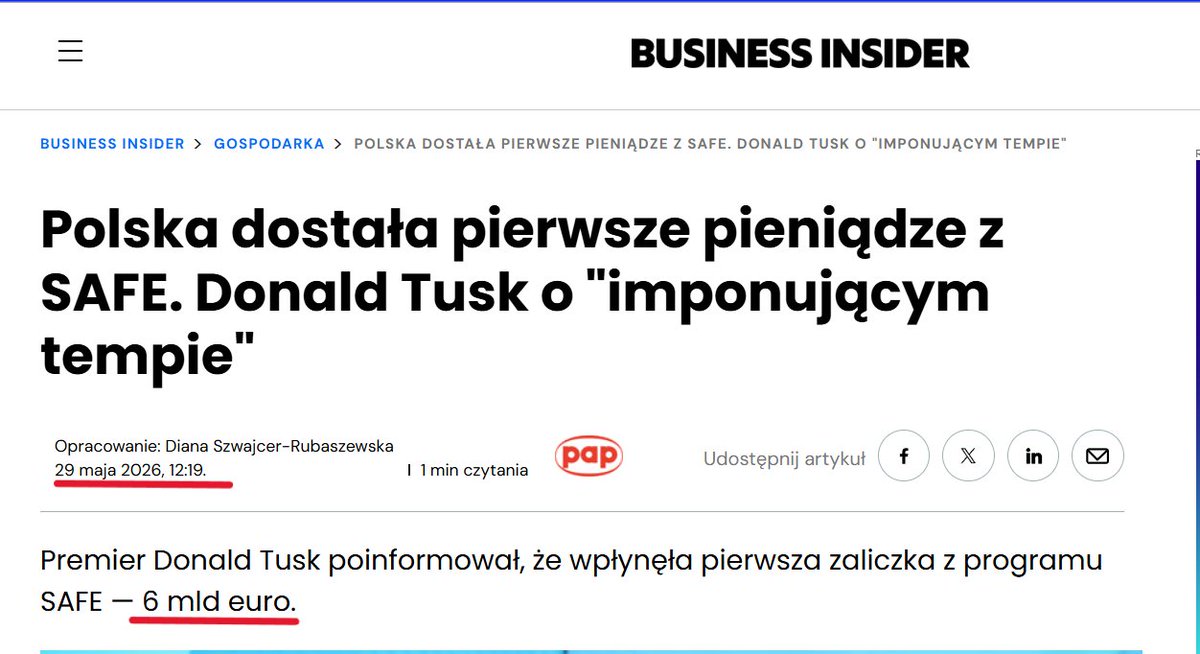 AnnaKseniaELO's tweet photo. Sobkowiak - w maju wydaliśmy 120 mld zł z SAFE.

PAP za Tuskiem z 29 maja - I transza SAFE wyniosła 6 mld euro tj ok 27 mld zł.

Skąd Sobkowiak w samym maju zajumała 93 mld zł?

Tak właśnie oszukuje się Polaków.🤮 https://t.co/Wr3vOOOxvE