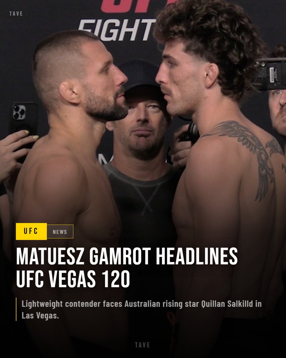 tavesports's tweet photo. 🚨FIGHT DAY: UFC Vegas 120 features Gamrot vs Salkilld in a high-stakes lightweight headline!  #UFC #MMA #TAVE https://t.co/P1QtbgjbdJ