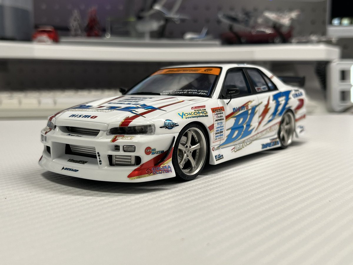 N180SXG's tweet photo. のむけんの愛機 ブリッツのER34 2006ver 無事に完成しました。
キットのデカールは使い物にならなかったためツテを使いデカール製作を依頼。
満足のいく仕上がりとなりました。 https://t.co/9e5LyoCtQ5