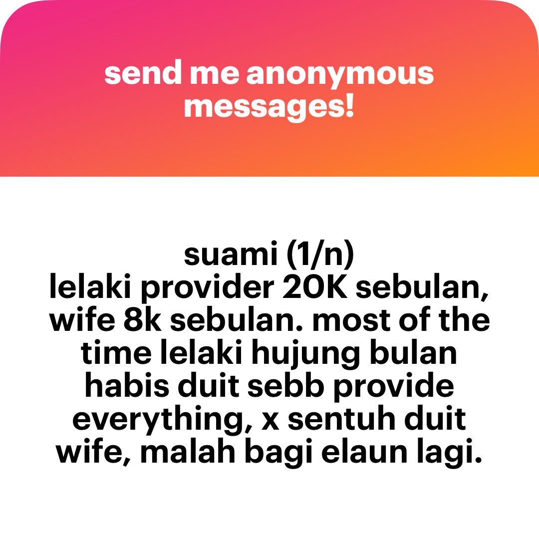 meinmokhtar's tweet photo. Betul la tu bang. Turutan nafkah yang pertama diri sendiri. Baru bini or anak. https://t.co/TpfB4I0J0n