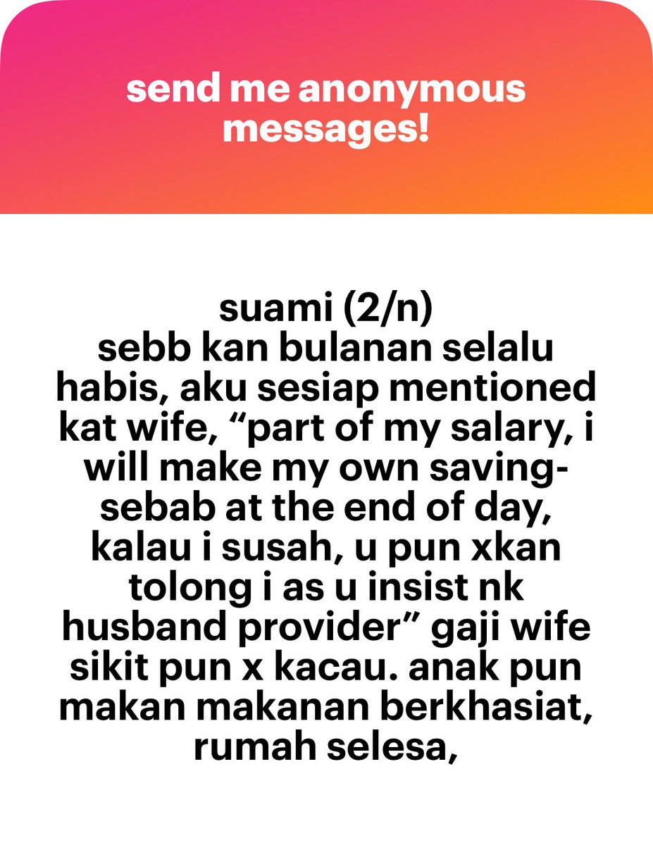 meinmokhtar's tweet photo. Betul la tu bang. Turutan nafkah yang pertama diri sendiri. Baru bini or anak. https://t.co/TpfB4I0J0n