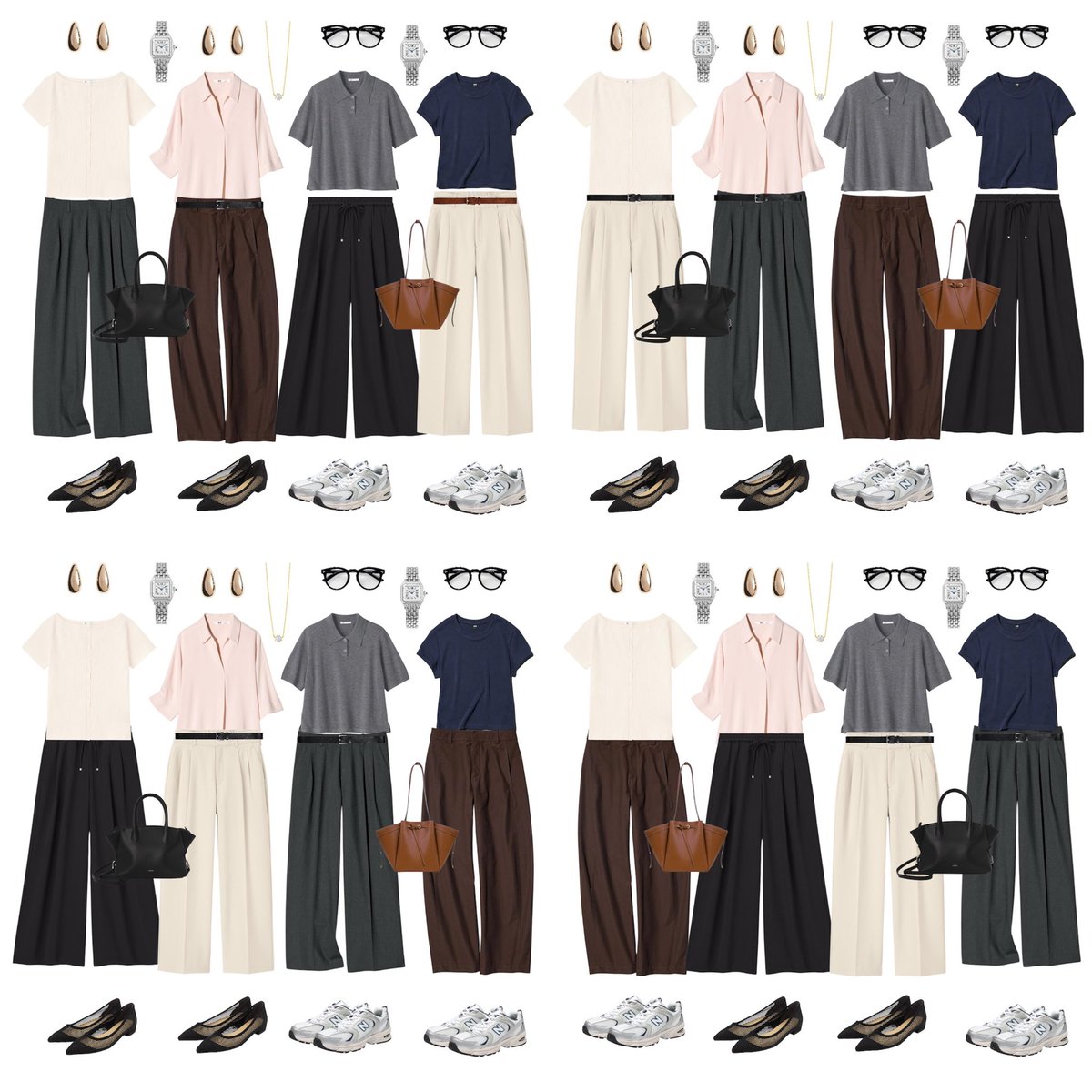 sawa_outfits's tweet photo. UNIQLO•GUで着回しオフィスコーデ👗

令和OLなので基本パンツスタイル👩‍💻
トップス4着×ボトムス4着で16コーデ作って制服化してる❗️ https://t.co/CiOZd9yjH2