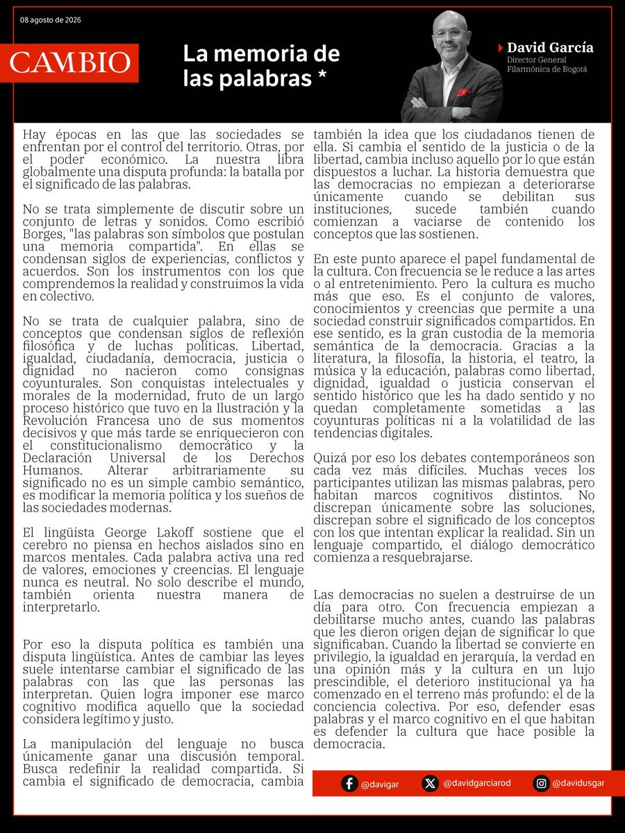 davidgarciarod's tweet photo. Les invito a leer mi columna
"La memoria de las palabras" | en Cambio @estoescambio https://t.co/gI28VR5pbb https://t.co/Ps3eV4cDR2