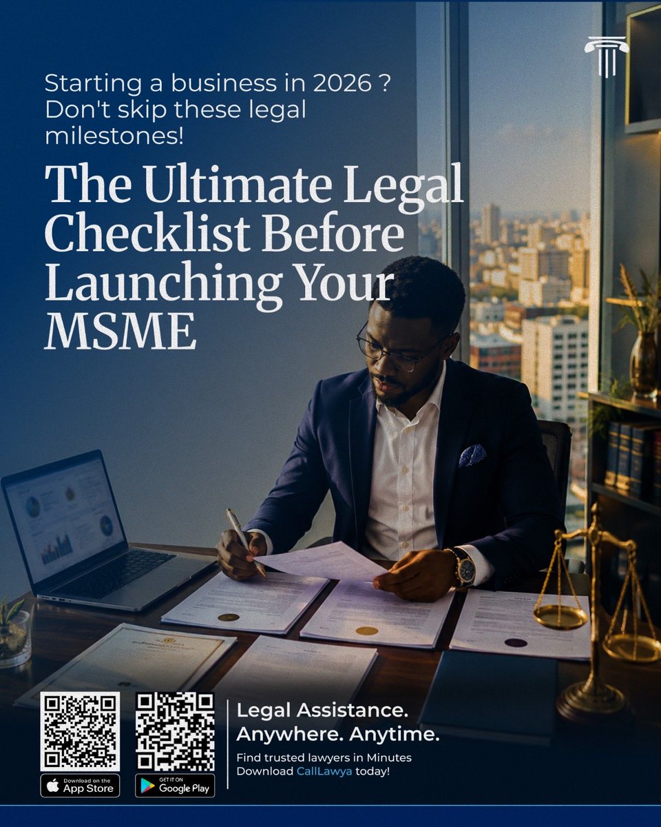 CallLawya_app's tweet photo. You planned the business.

The name.
The logo.
The product.
The customers.

But what about the legal foundation? …

(Continuation on the next post.)
📌 Save it.
📤 Share it with a founder.

#CallLawya #MSME #Nigeria https://t.co/IlK6K6HUjP