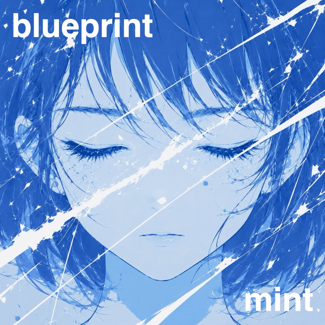 mint_hkr's tweet photo. 本日、人生初EPをリリースしました！

週末に少しずつ進めて、6曲作るのに3年くらいかかってしまったけど、、
やりたいことがあるのに進まないなって人にこそ聴いてほしいです

EP『blueprint』- mint 
各種リンク先↓
https://t.co/YawKgA2bBK

 #宮舞モカ #花隈千冬 #知声 #SynthesizerV https://t.co/FuO2XLvsPI