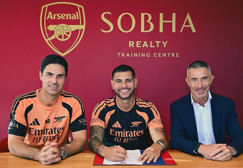 JacobsBen's tweet photo. 🚨 Arsenal confirm Bruno Guimarães has joined from Newcastle United on a 4+1 contract. £75m fee.🇧🇷

🗣️ Guimarães: "This move is very tough because Newcastle means so much to me, but I wanted to experience something new in my life."

🗣️ Andrea Berta: "Bruno is a player with a great mentality and great quality, who will bring strong leadership to our squad.
 
"With Bruno joining us, we are further strengthening the heart of our team. As we have all seen, Bruno can play as a defensive midfielder and as a box-to-box player. He combines quality with quantity, and has provided goals and assists for his team every year.
 
"Bruno will allow Mikel to further develop our playing style and will also increase our internal competitiveness, which is essential for maintaining the standards required when we are aiming to win major trophies."
