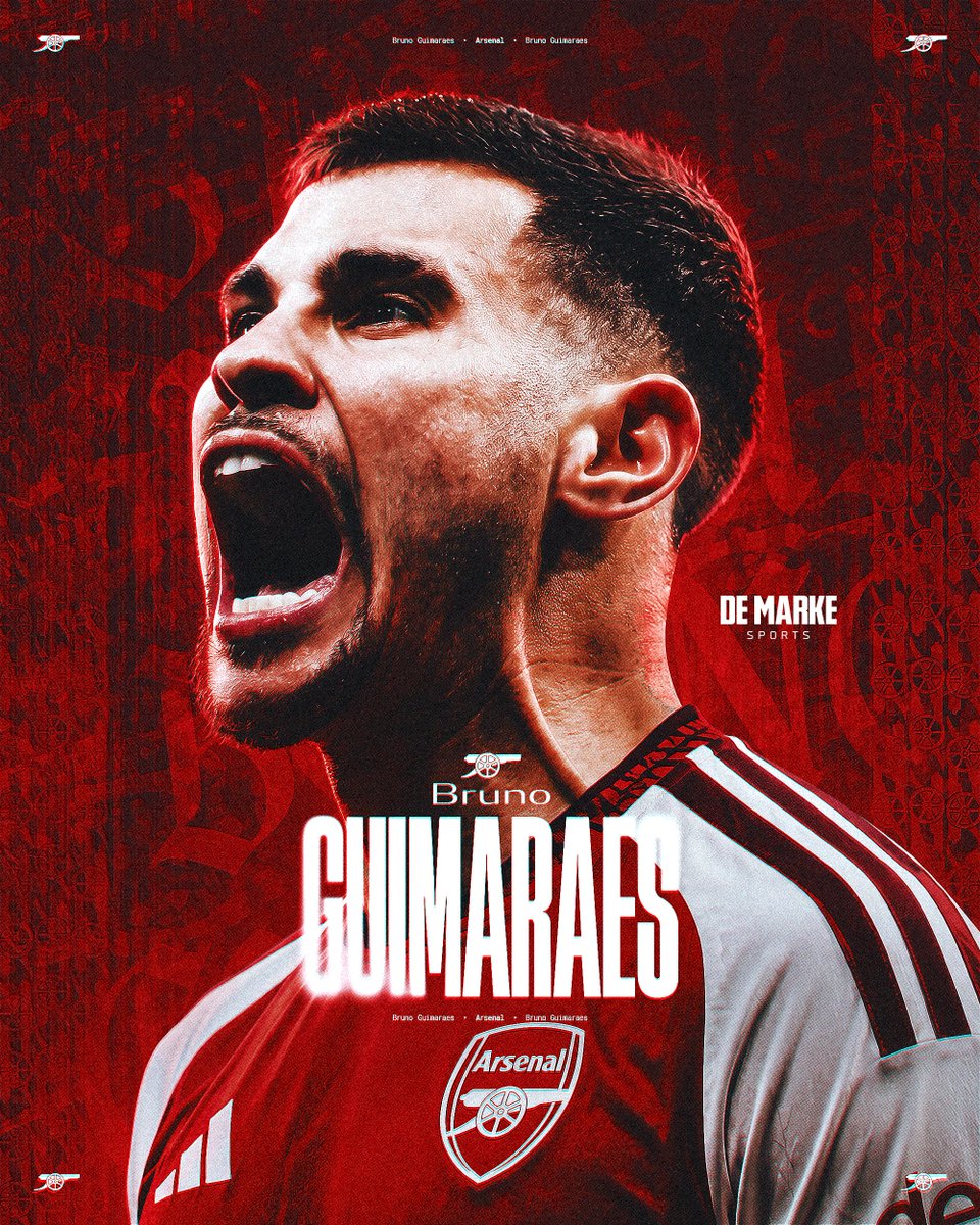 demarkesports's tweet photo. Bruno Guimaraes, Arsenal'da.

🔸 75 milyon sterlin bonservis
🔸 4+1 yıllık sözleşme https://t.co/5UXuZlwrM2