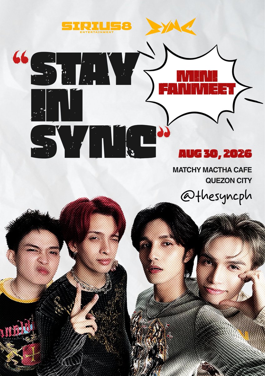thesyncph's tweet photo. 📷 STAY IN SYNC: MINI FANMEET 📷

Get ready for an afternoon of good vibes, sweet memories, and unforgettable moments together! 

📷 August 30, 2026
📷 Matchy Matcha Cafe
📷 3-6PM
Register through this link: https://t.co/lzDmX1FqE3

See you! 📷
#SYNCph #StayInSync https://t.co/JmHln3baRC