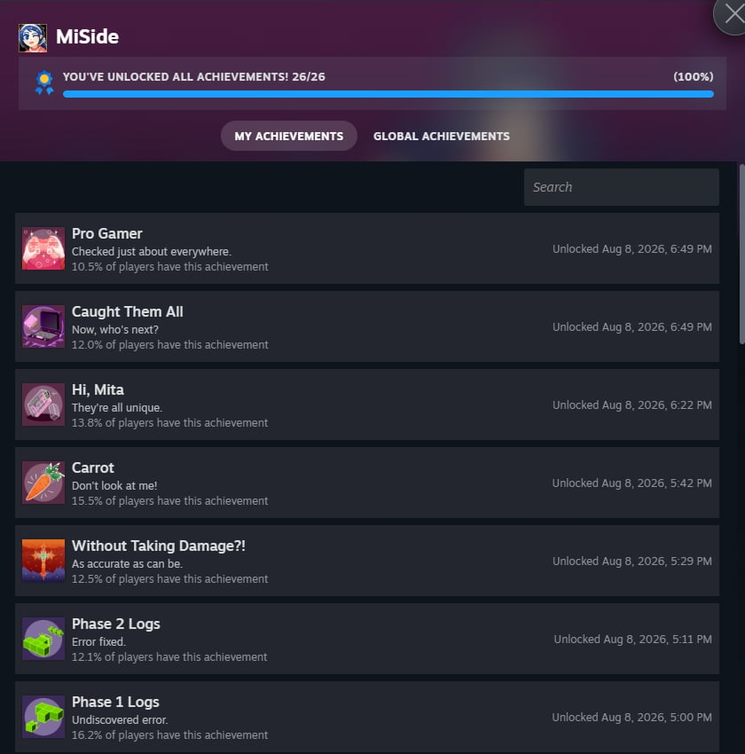 tamazukichi's tweet photo. I GOT ALL THE ACHIEVEMENTS IN MISIDE!!! #miside https://t.co/KZNEUrpf3m