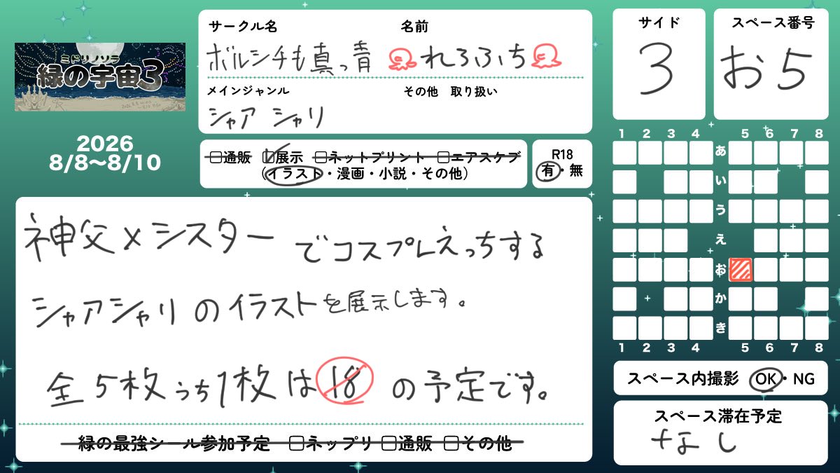 rerofuchi's tweet photo. 【サイド3  お5】にスペース頂いてます！
あと1枚頑張って描いてます！！
#緑の宇宙3 https://t.co/C4y22sQaAu