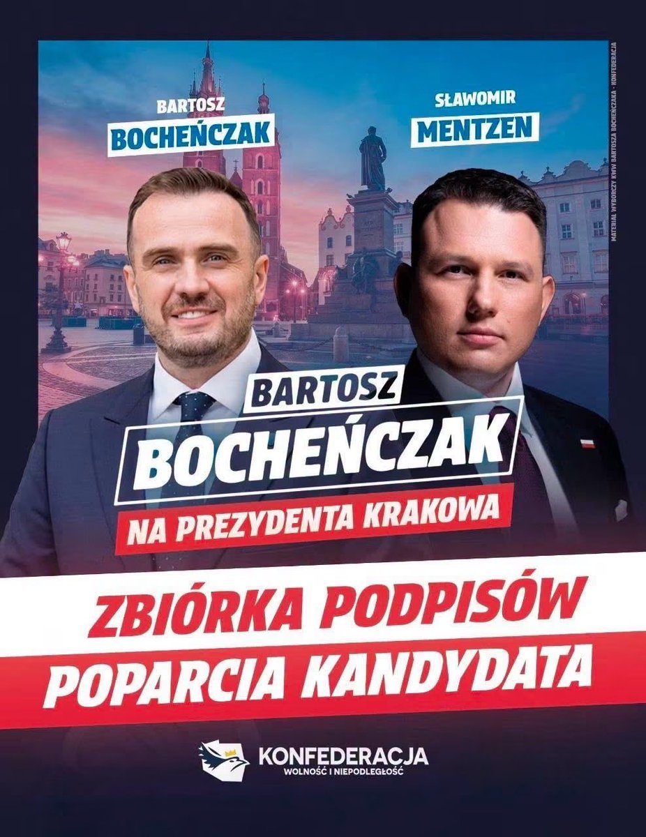 KONFEDERACJA_'s tweet photo. Uwaga KRAKÓW❗Trwa zbiórka podpisów pod kandydaturą @BBochenczak na prezydenta miasta!

W teorii potrzebujemy 3000 podpisów. W praktyce część podpisów okazuje się wadliwa, dlatego należy zebrać ich odpowiednio więcej. Każda pomoc jest cenna!
Zachęcam do wejścia na https://t.co/B5ETYX5hRw, pobrania formularza, zebrania podpisów i przyniesienia ich do naszego krakowskiego biura na ul. Kamiennej 45/3 w dniach:
▶️ Poniedziałek–wtorek: 17:00–21:00
▶️  Sobota–niedziela: 14:00–20:00

Wspólnie odzyskamy Kraków! 

#OdzyskajmyKraków