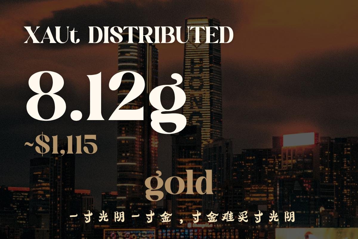 TheGoldMineBSC's tweet photo. XAUt Distributed 8.12g  
valued at ~$1,115  
2.09g Gold is awaiting to be claimed next cycle https://t.co/ciAoIgCT82