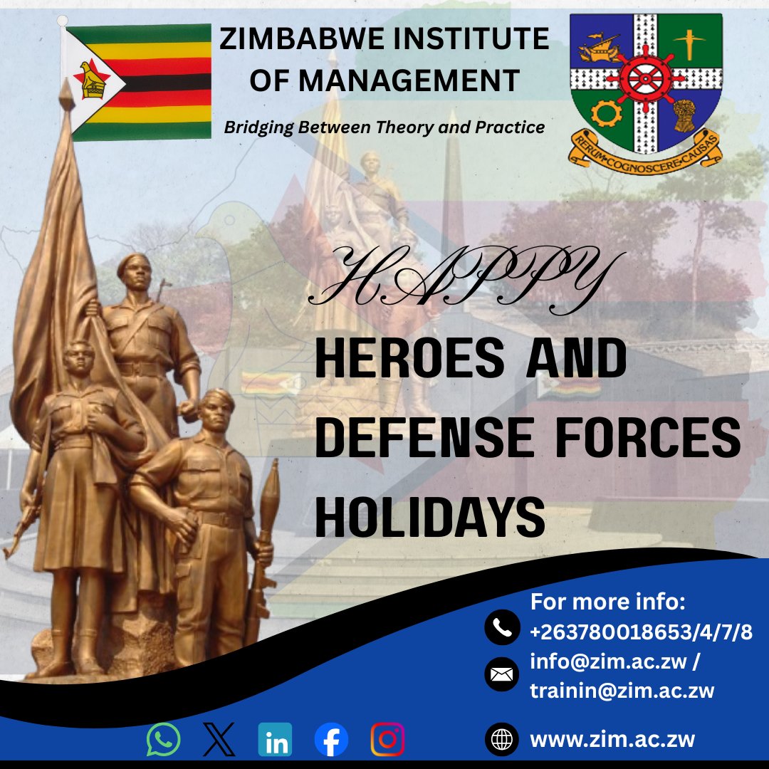 ZimbabweInstit3's tweet photo. HAPPY HEROES’ DAY & DEFENCE FORCES DAY 🇿🇼
We wish you and your families a safe and meaningful Heroes’ Day and Defence Forces Day.
#HeroesDay #DefenceForcesDay #Zimbabwe #unity #leadership #services #NationalPride https://t.co/0KmiETPbT6