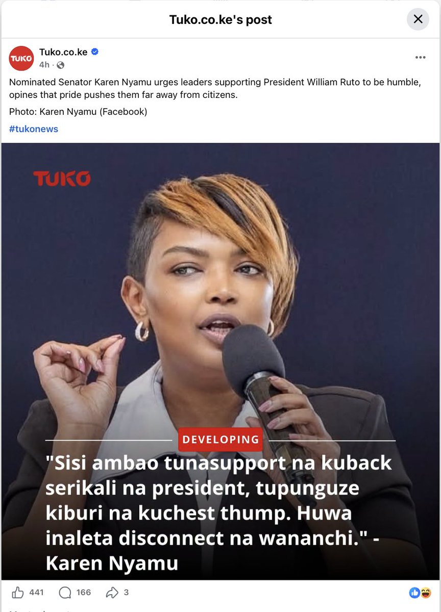 C_NyaKundiH's tweet photo. I rarely follow what she says, but here she has a point. Karen Nyamu is right that pride is costing people in this government.

Kenya Kwanza’s biggest problem has always been the attitude that they know better than everyone else, that criticism is noise and that public anger can be dismissed until it becomes a crisis.

That pride was there during the Finance Bill protests, when Kenyans were shouting themselves hoarse and government leaders were still talking down to them until people were killed and Parliament was breached.

The bill was eventually withdrawn, but the political damage had already been done, and some of that anger has never gone away.

The real price of that arrogance may not be paid in Cabinet meetings or press conferences. It may be paid in 2027, when the same people who were ignored, insulted and lectured finally get to answer with a ballot.

And there is another funny problem. In past regimes, people close to the President would spend weekends around Nairobi, pass through clubs, restaurants and social spaces, hear what ordinary people were saying about government, then carry that mood back upstairs on Monday.

Now most of the Kalenjins close to Ruto disappear to ushago over the weekend, and the few who remain in Nairobi mostly end up in Kalenjin drinking joints listening to people who already agree with them. 😂