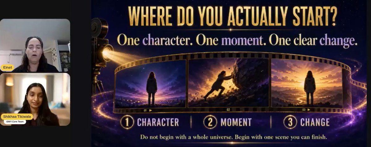 SaloniAwari's tweet photo. AI filmmaking masterclass with @EinatGraitser was 🔥
A prompt isn't text—it's a directed shot plan. 🎬
🔑 Want ➔ Obstacle ➔ Choice ➔ Change.

"Generating options isn't casting. Choosing is directing." Direct with intention! 🎥✨

@GirlsWhoYap × @connectdoradao #GWYBaddies https://t.co/NkuLFD4nLK