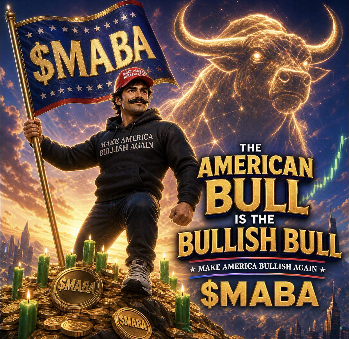MABA_COIN's tweet photo. Just me and my $MABA flag 🇺🇸🐂 supporting most bullishly meme coin project all times! Trying to get @blknoiz06 attention into this direction before liftoff. Would be a great stimulant for both communities. Both teams melting together would make this exploding. SEND IT BULLS 🚀 https://t.co/vrAiJ7skvy