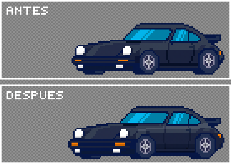 Volticfist's tweet photo. Como parece que esta pequeña serie está yendo bien, aquí os muestro otro retoque que he hecho a uno de los coches, en este caso es el Porsche 911, Widowmaker 119 en el juego.
De nuevo, gracias por el apoyo, se agradece muchísimo de verdad 🫂 
#pixelart #IndieDev #GameDev #WIP https://t.co/gaU8gfDK76