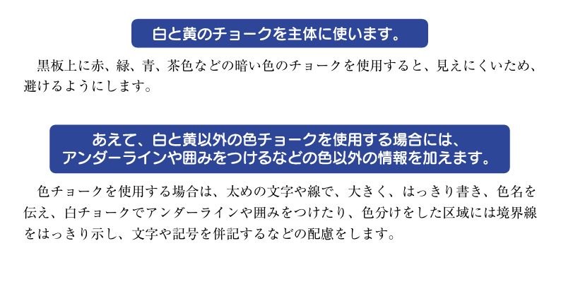 isshi_ec's tweet photo. 教採の模擬授業で赤いチョークは使うな

文科省の資料で
・赤などのチョークは避け
・白と黄を主体に使用します
・アンダーラインや囲みをつける
と書かれています。

色の判別がつきにくい子が男子5%女子0.2%いることが関係しています。使うチョークは意識するといいですよ👍
#教採 #教員採用試験 https://t.co/RQHyYuMYAp