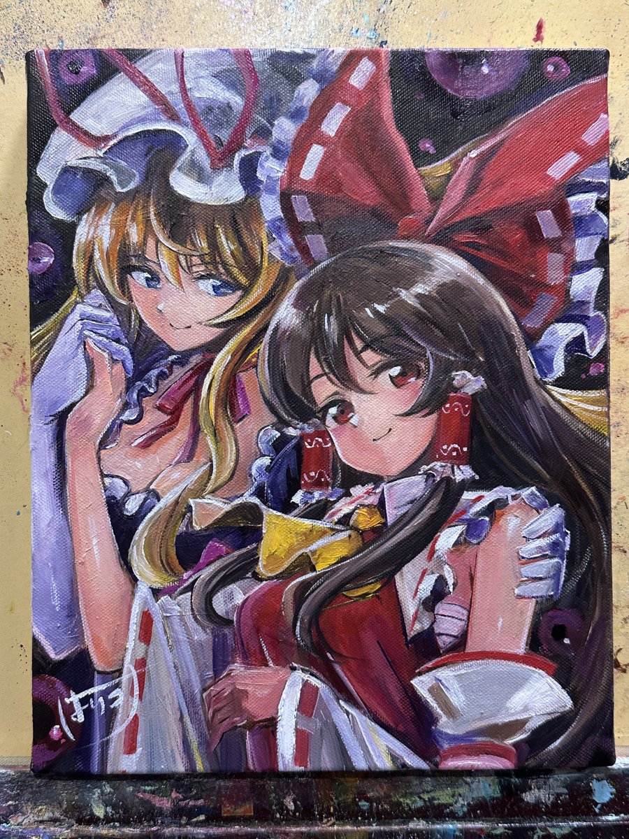 harikona0919's tweet photo. 【油彩】霊夢✖️紫

#東方Project  #博麗霊夢 #八雲紫
#油絵 #アナログ https://t.co/q9wgh75pDQ