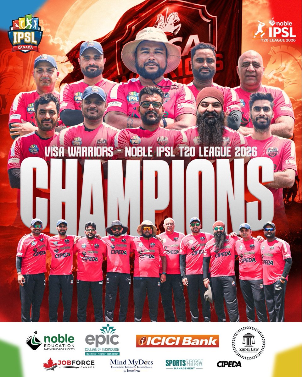 IpslCanada's tweet photo. 🏆 WARRIORS ARE CHAMPIONS! 🔥 The battle is won, the trophy is ours! ❤️🏏

#nobleipsl2026 #ipsl2026 #ipsl #cricketincanada #cipeda https://t.co/0trTzJz3Bn