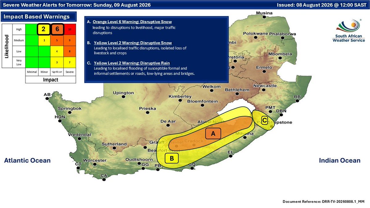 TrafficSA's tweet photo. Eastern Cape - Travel Alert: #CutOffLow SNOW expected on higher ground areas from Sunday - keep an eye on @SAWeatherServic alerts for the rest of the weekend https://t.co/RGIAlokC7B