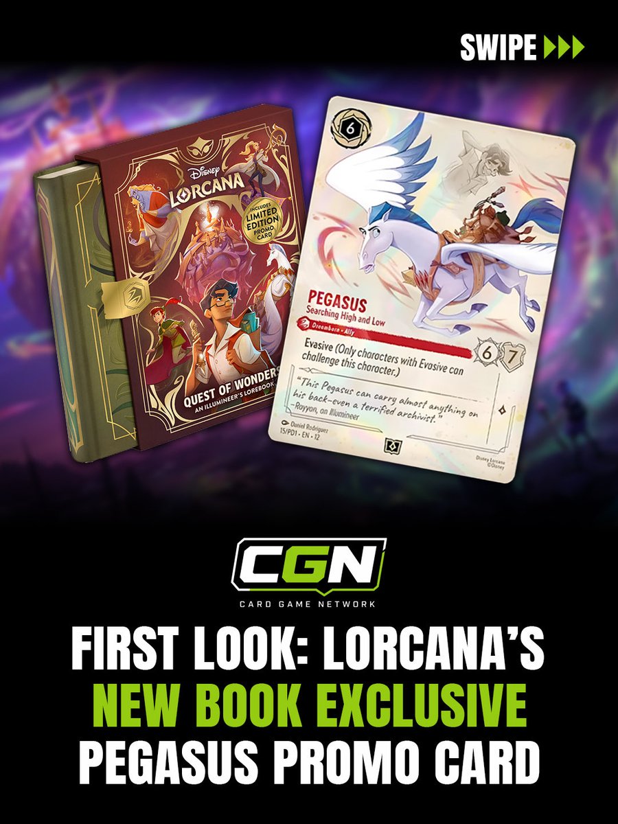 TeamCGN's tweet photo. ✨ New Disney Lorcana Promo! 🪽

The upcoming Quest of Wonders: An Illumineer’s Lorebook includes an exclusive Pegasus promo card featuring unique artwork!

📅 Releases 1 September 2026.

Will you be adding this one to your collection? 👀

#DisneyLorcana #LorcanaTCG https://t.co/vnUoN2oeGx