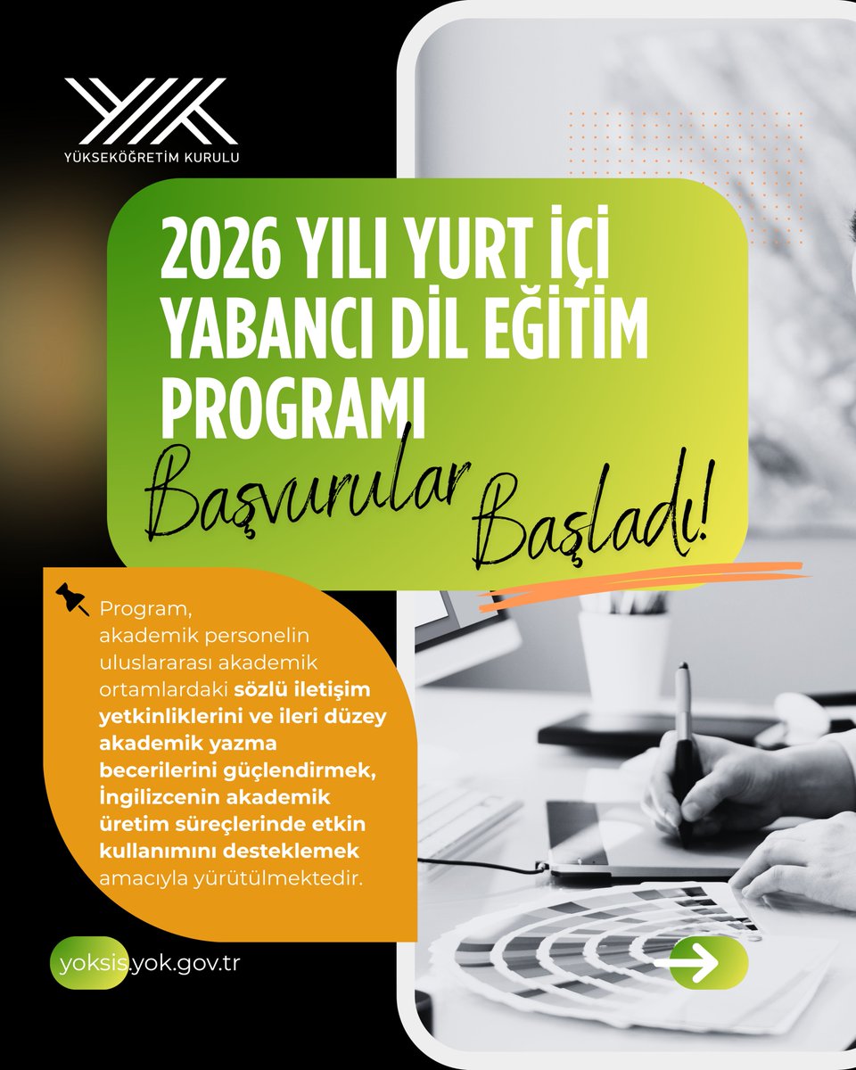 erolozvar's tweet photo. Genç akademisyenlerimizin uluslararası akademik etkileşimlerini ve bilimsel çalışmalarının görünürlüğünü güçlendirmek için dil yetkinliklerini destekliyoruz.

Bu doğrultuda uygulamakta olduğumuz Yurt İçi Yabancı Dil Eğitim Programı’nın 2026 yılı başvuruları başladı.

🔗 https://t.co/EryQolpk6u