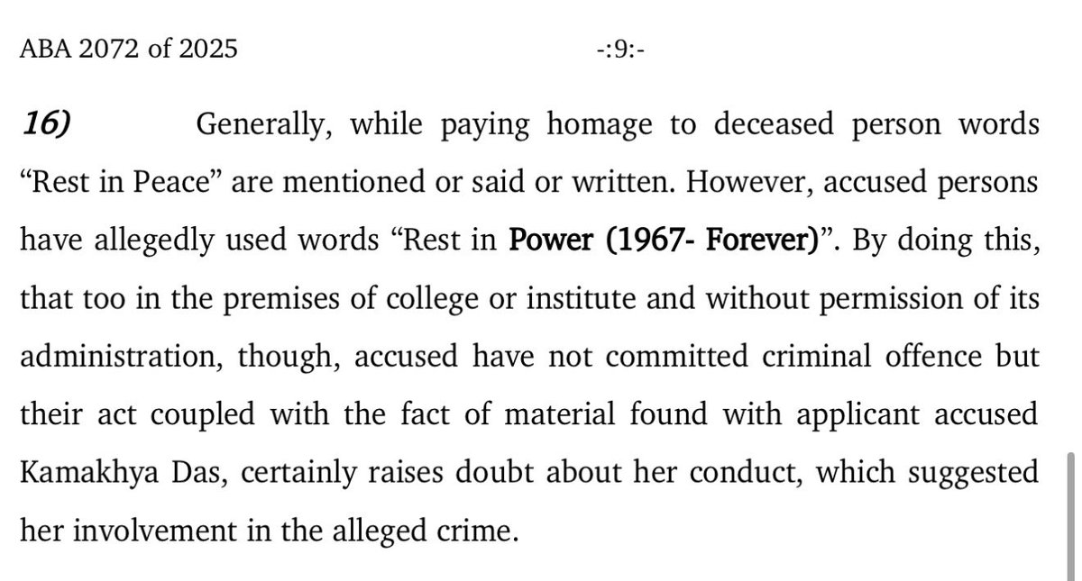 advsanjoy's tweet photo. Sharing some Gems of Judge VB Bohra, Additional Sessions Judge who denied two TISS students anticipatory bail for paying homage to Saibaba and raising slogans in favour of Umar Khalid and Sharjeel!  This is pure entertainment!  

Gem No 1. GN Saibaba was a “Moist” supporter!

Gem No 2. So what if GN Saibaba has been acquitted but the charges against him were grave!

Gem No 3.
If GN Saibaba is dead why shout “Rest in Power” and not “Rest in Peace”!?

Gem No 4. Fine the downloaded book may not have been banned but custodial interrogation would be necessary to ascertain why the student had downloaded the book!

🤣🤣🤣🤣🤣🤣🤣🤣🤣