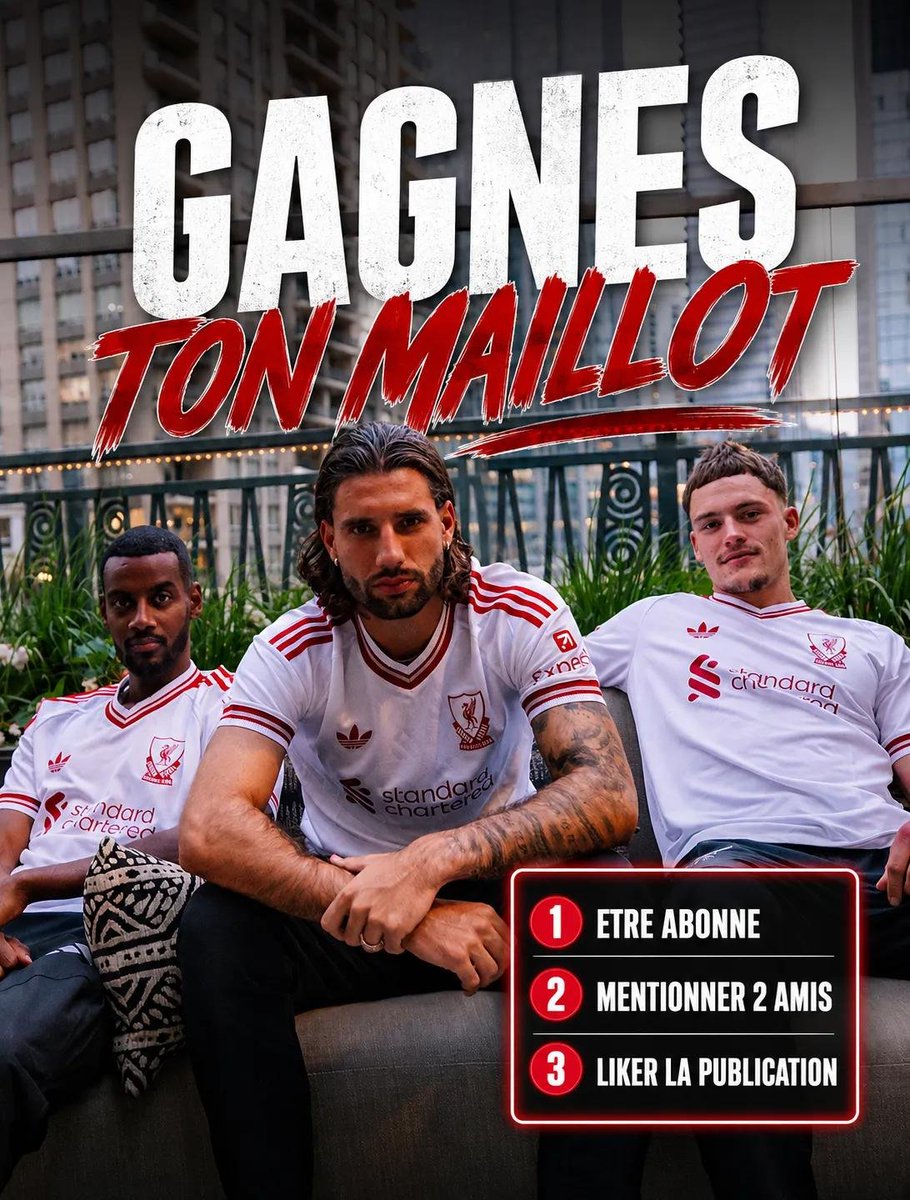 FullSoccerFr's tweet photo. ♥️💙 GRAND JEUX CONCOURS 

Nouveau maillot de Liverpool Extérieur à GAGNER 🎁 

1️⃣ - S'abonner 
2️⃣ - Mentionner 2 amis en commentaire 
3️⃣ - Like la publication 

🤞🍀 Bonne chance à tous 

🎉 Merci PASSIONMAILLOT .FR 🛒

#PremierLeague #LFC #Angleterre #Ekitike #Giveaway https://t.co/hJl0tCjAoy