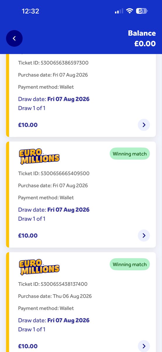 chatty_nat's tweet photo. @TNLUK 3. Attached is the list of tickets shown in my app this morning. Where are tickets ending 7900 and 8700? And why are tickets  9500 and 7400 duplicated indicating I’ve won at total of £24.40, but you’ve credited my account with £12.20. https://t.co/gEDpjwagxm